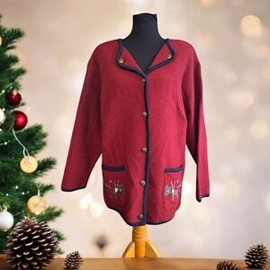 Feu Rouge vintage pure wool burgundy women's christmas cardigan